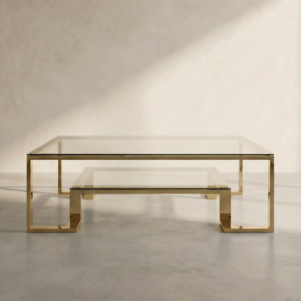 Gouden Salontafel Met Glas - 120 X 120cm.