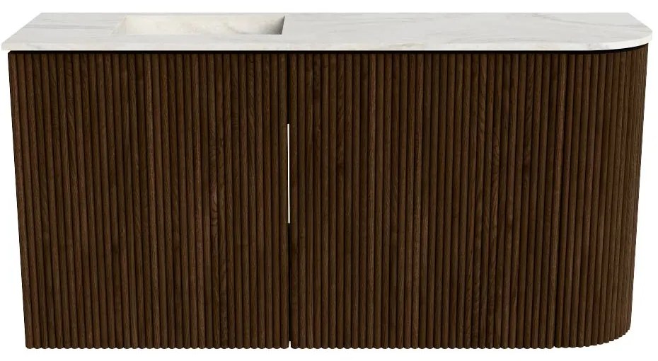 Mondiaz Joya DLux 80cm toiletmeubel ronding rechts walnut met wastafel faye links zonder kraangat ostra
