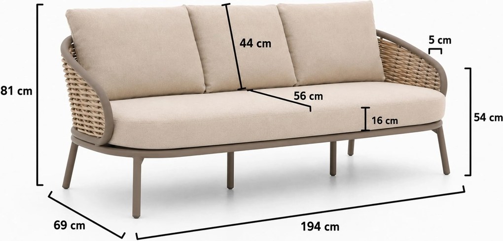 Stoel en Bank Loungeset 5 personen Aluminium Taupe Apple Bee Pine