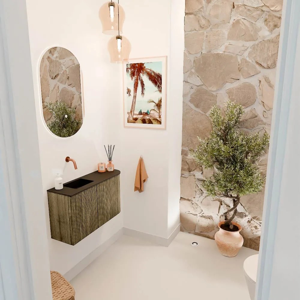 Mondiaz Joya 70cm toiletmeubel ronding rechts dusk met wastafel faye links zonder kraangat urban