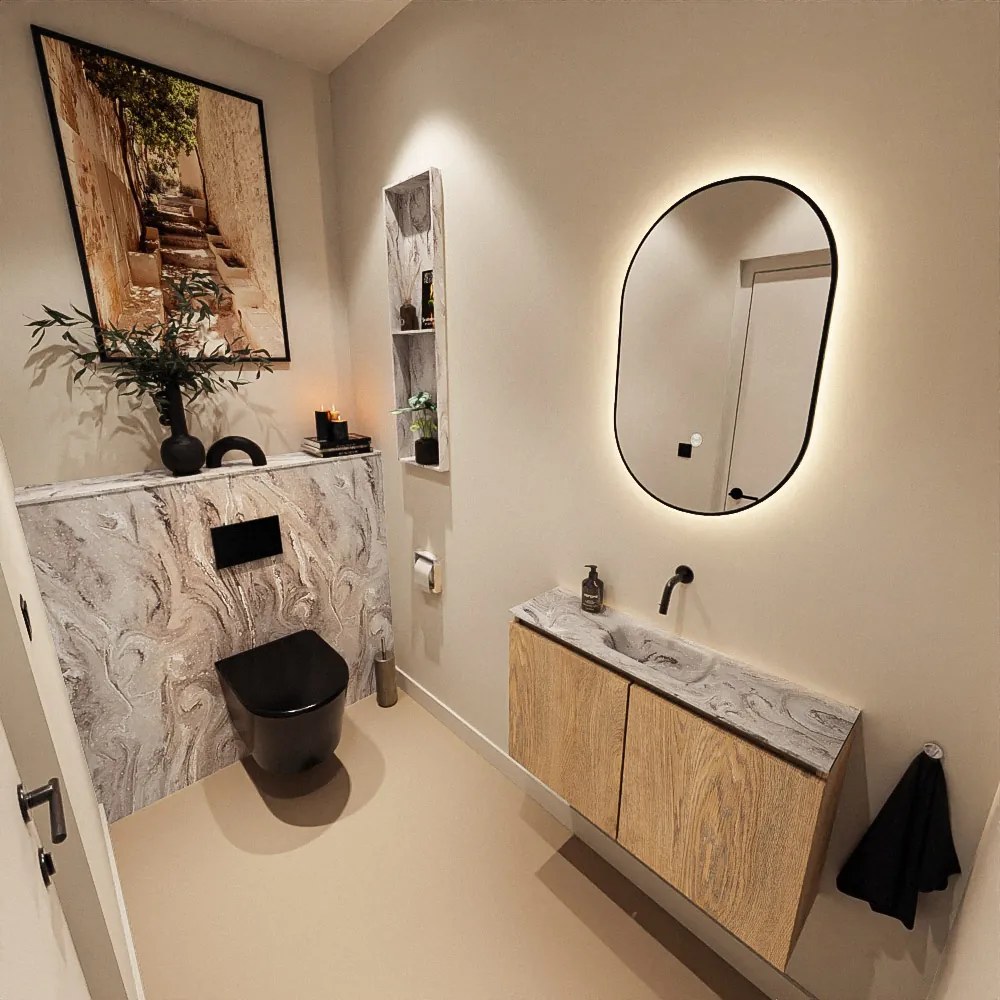 Mondiaz Ture DLux toiletmeubel 80cm washed oak met wastafel glace midden zonder kraangat