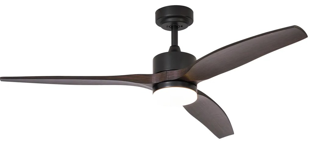 Plafondventilator met lamp zwart met hout print 132cm incl. LED dimbaar met afstandsbediening - Joly Modern rond Binnenverlichting Lamp