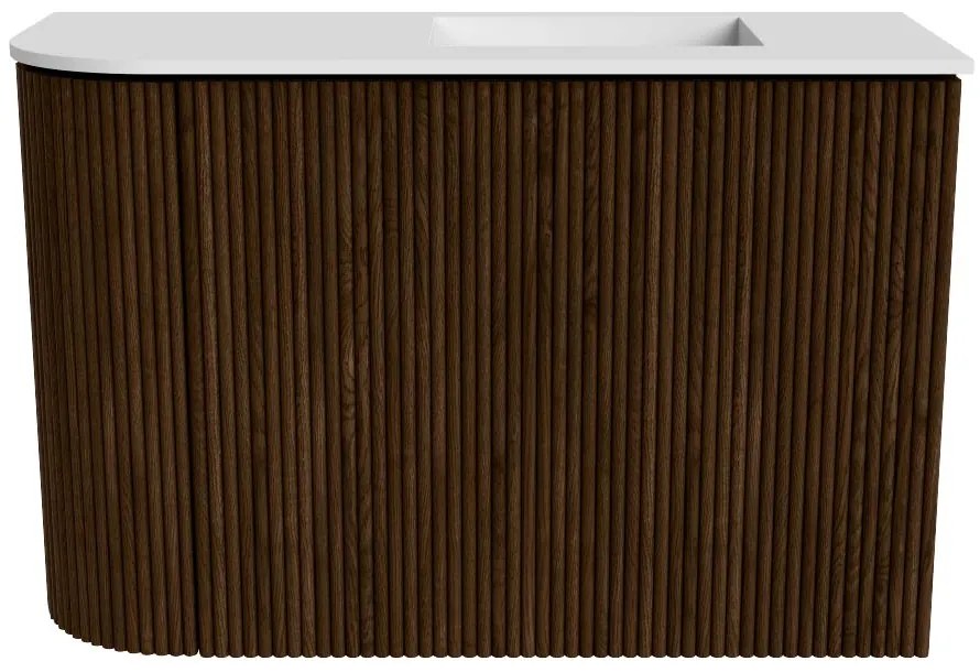Mondiaz Joya 60cm toiletmeubel ronding links walnut met wastafel faye rechts zonder kraangat talc
