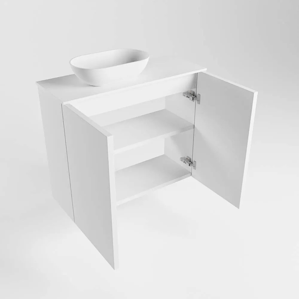 Mondiaz Fowy toiletmeubel 60cm talc met witte waskom links zonder kraangat