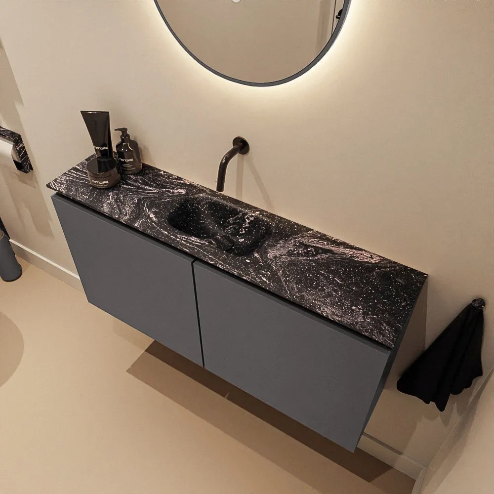 Mondiaz Ture DLux toiletmeubel 100cm dark grey met wastafel lava midden zonder kraangat