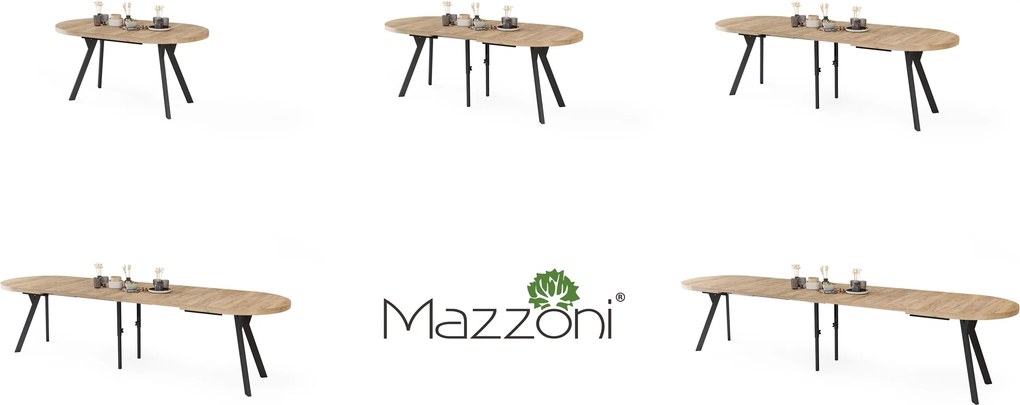 Mazzoni EXPANSO Craft Eiken Goud / zwarte poten - OVALE UITSCHUIFTAFEL 160-360 cm VOOR 16-18 PERSONEN