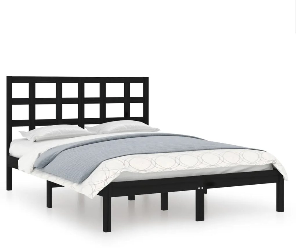 vidaXL Bedframe massief hout zwart 120x190 cm 4FT Small Double