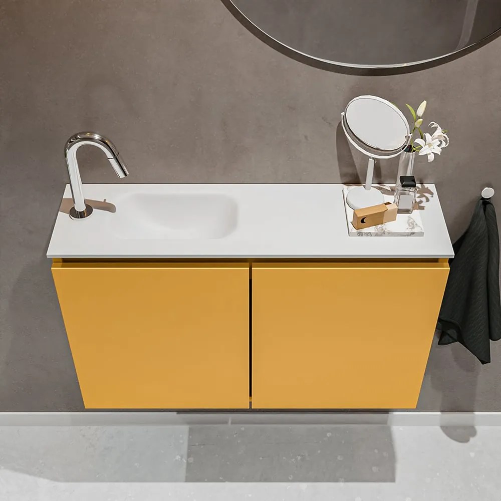 Mondiaz Ture 80cm toiletmeubel ocher met wastafel talc links 1 kraangat