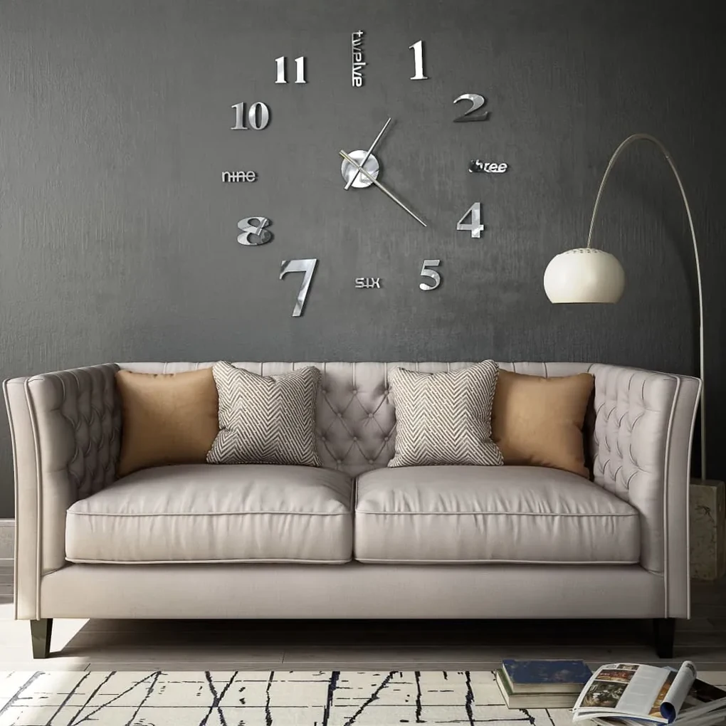vidaXL 3D-wandklok 100 cm XXL modern zilverkleurig