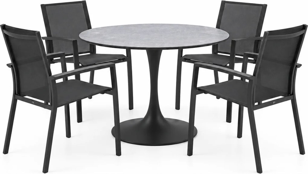 Flair Malaga dining tuinset 120xH75 cm 5 delig antraciet keramiek