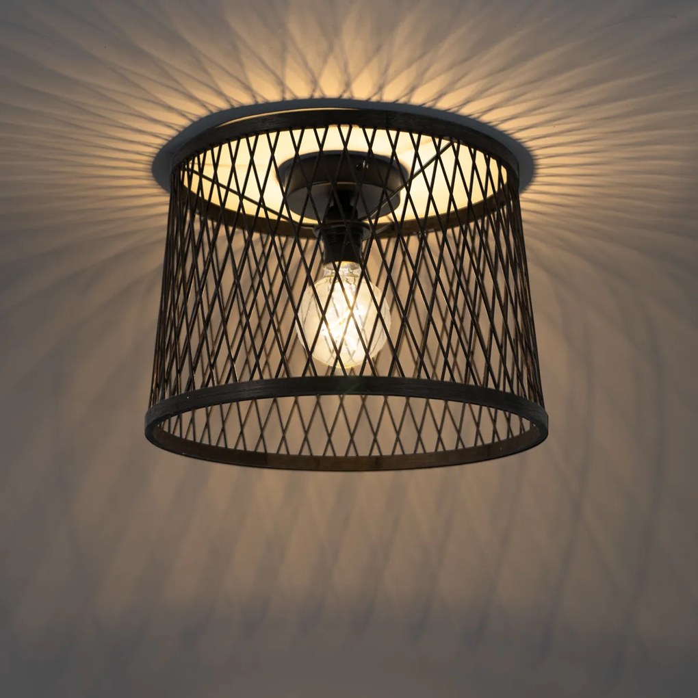 Landelijke plafondlamp zwart rotan 40 cm IP44 - Calamus