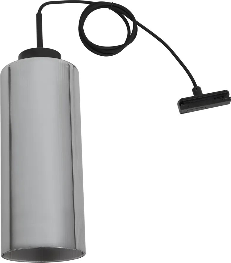 Art Deco hanglamp zwart met smoke glas voor railsysteem 1-fase - Iconic Laura
