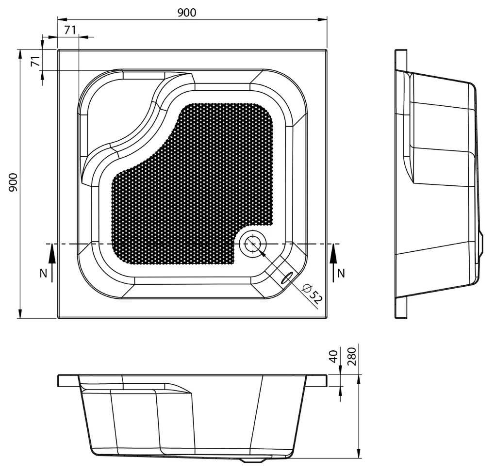 Aqualine diepe vierkante douchebak 90x90x30cm wit