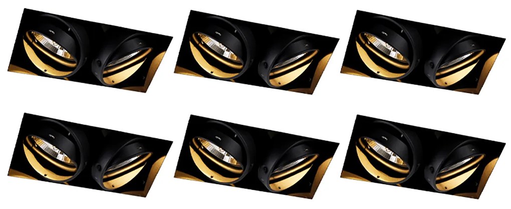 Set van 6 inbouwspots zwart GU10 AR111 trimless 2-lichts - Oneon