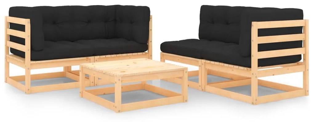 vidaXL 5-delige Loungeset met kussens massief grenenhout