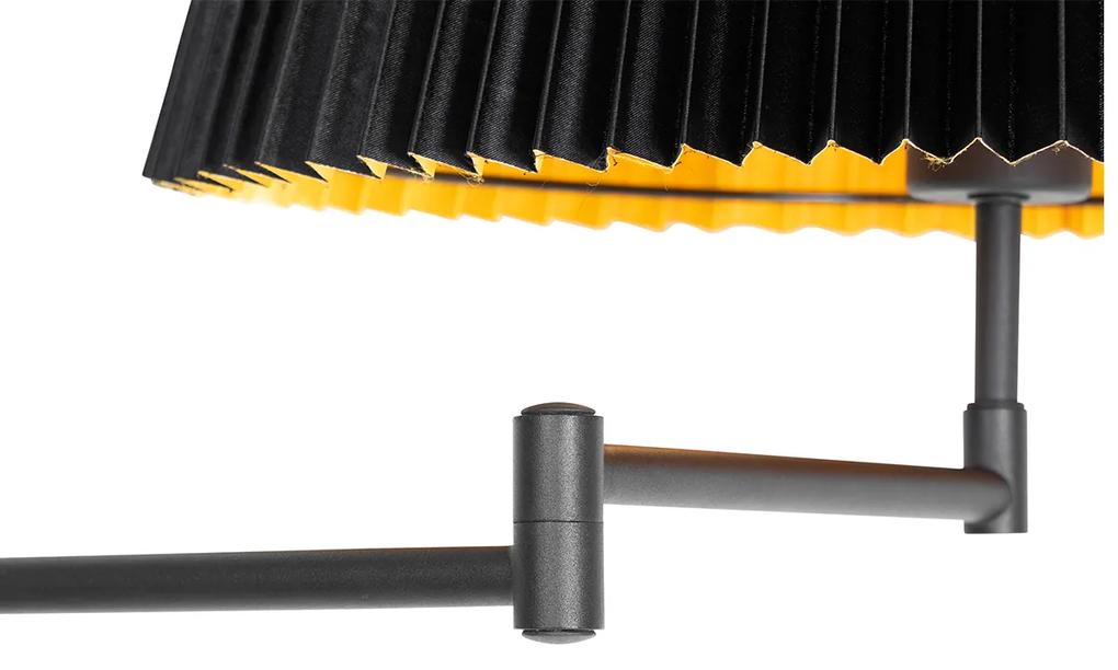 Vloerlamp zwart met zwart plisse kap en verstelbare arm - Ladas Deluxe Klassiek / Antiek E27 Binnenverlichting Lamp