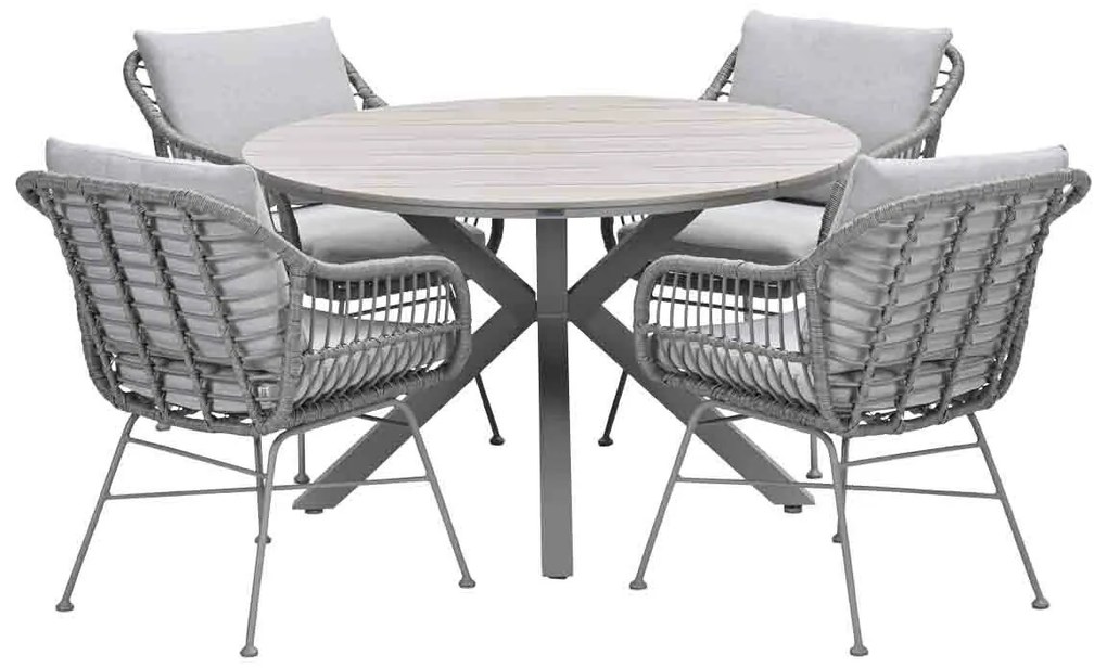 Garden Impressions Lucas tuinset 5-delig valley sand - Tulli tuintafel Ø122x75 cm - light teak vironwood