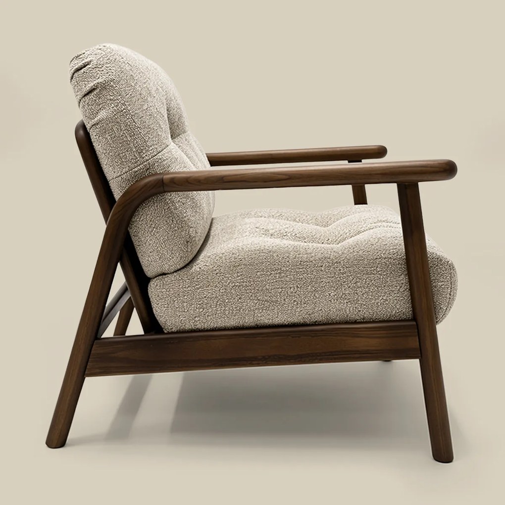 Walnoot Fauteuil Met Beige Stof