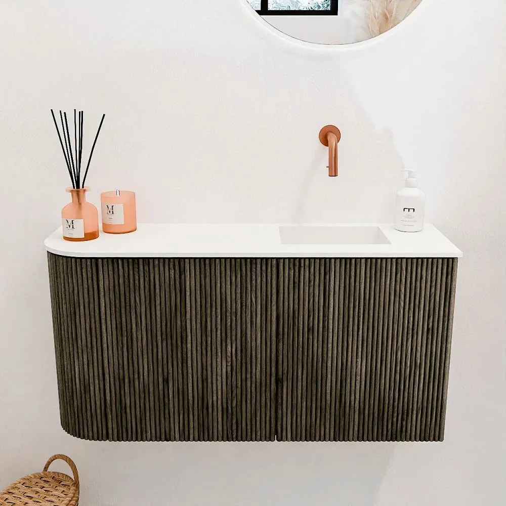 Mondiaz Joya 80cm toiletmeubel ronding links shadow met wastafel faye rechts zonder kraangat talc