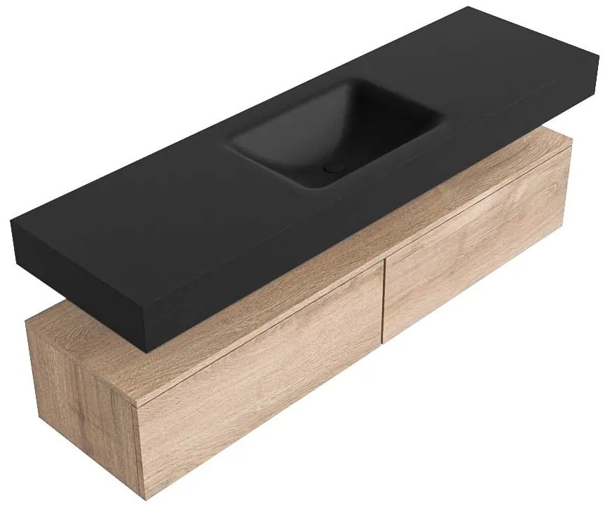 Zaro Alan badmeubel 160cm washed oak 2 lades met vrijhangende wastafel cloud midden 1 kraangat urban