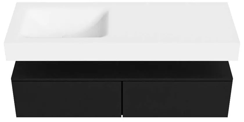 Zaro Alan badmeubel 130cm urban 2 lades met vrijhangende wastafel cloud links zonder kraangat talc