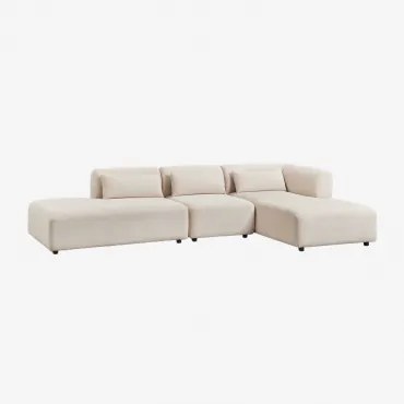 Rechtsmodulaire 3-delige Chaise Longue Bank Met Divan Fogler Linnen Fluweel Linnenbeige - Sklum