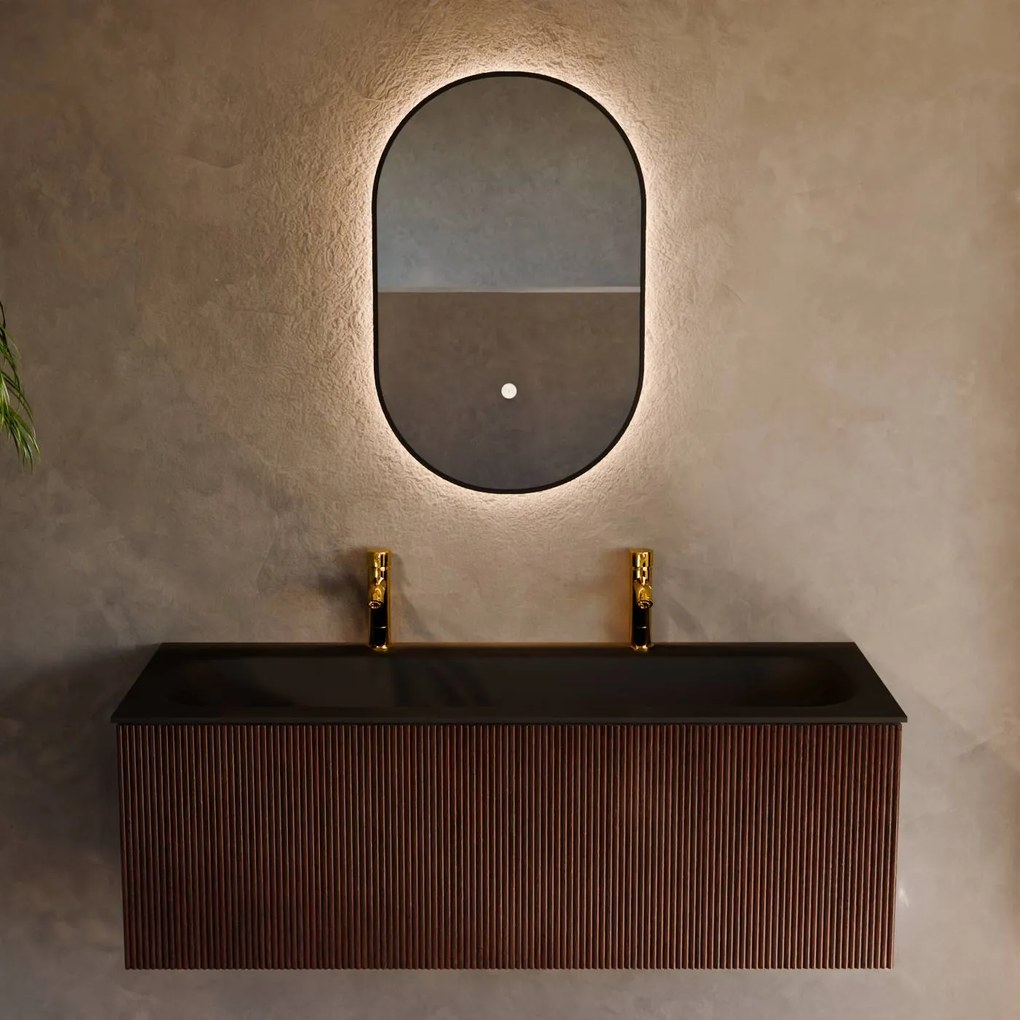 Mondiaz Kurve 120cm badmeubel ruby met 1 lade en wastafel big large midden 2 kraangaten urban