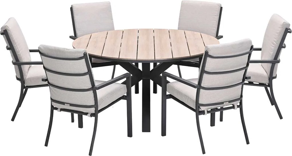 Garden Impressions Senja tuinset 7-delig desert sand - Tulli tuintafel Ø148x75 cm light teak vironwood