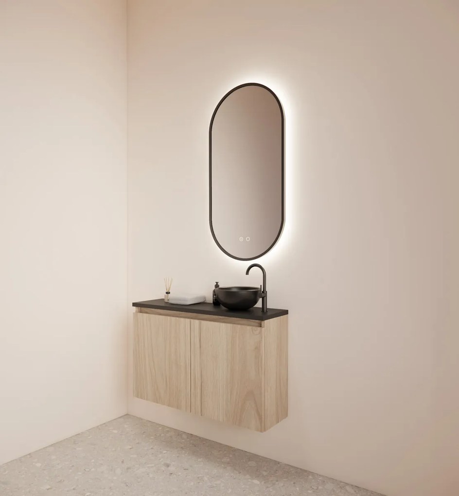 Gliss Design Echo toiletmeubel 80cm kastanje met toppaneel zwart mat