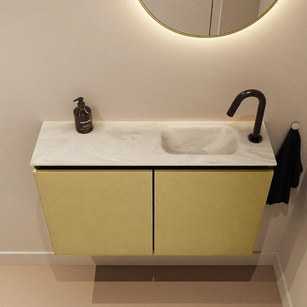 Mondiaz Ture DLux toiletmeubel 80cm oro met wastafel ostra rechts met kraangat