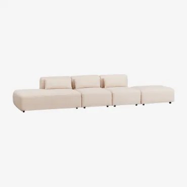 3-delige Modulaire Bank Met Linker Chaise Longue En Poef Fogler Teddystof Crème Beige - Sklum