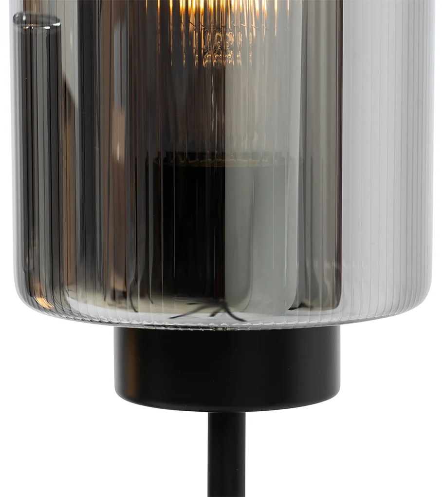 Art Deco tafellamp zwart met smoke glas 2-lichts - Laura Art Deco E27 Binnenverlichting Lamp