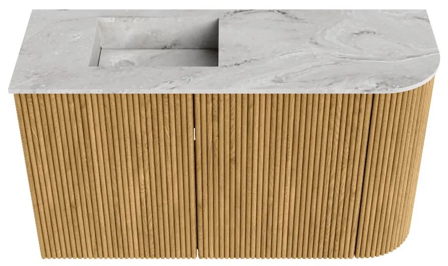 Mondiaz Joya DLux 70cm toiletmeubel ronding rechts oak met wastafel faye links 1 kraangat glace