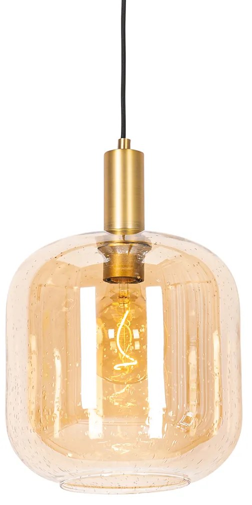 Design hanglamp zwart met messing en amber glas - Zuzanna