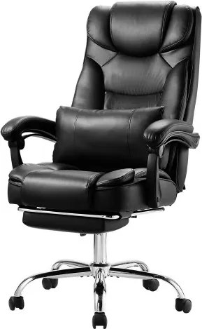 VEVOR Executive Bureaustoel Draaistoel met Hoge Rugleuning, Voetsteun en Lendenkussen, Ergonomische Bureaustoel met 135° Kantelhoek en Verstelbare Hoogte, voor Werk, Studie, Gamen