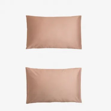 Pack Van 2 Kussenslopen Van 300-draads Satijn Sampras Roze – Hazelnoot & 50 X 75 Cm - Sklum