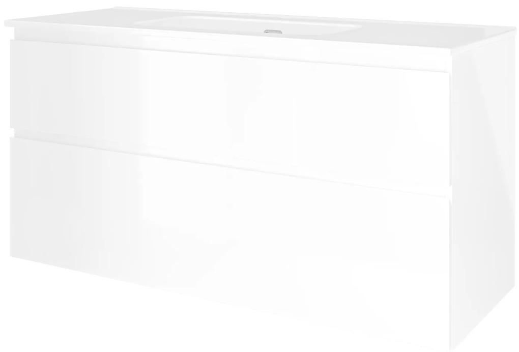Elegant badmeubel met keramische wastafel enkel met 1 kraangat en onderkast a-symmetrisch - Glans wit - 120x46cm (bxd)