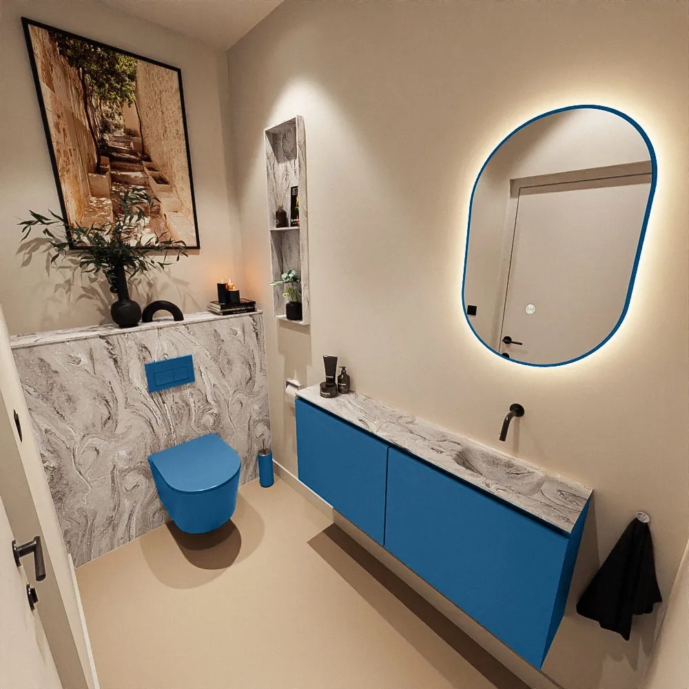 Mondiaz Ture DLux toiletmeubel 120cm jeans met wastafel glace rechts zonder kraangat