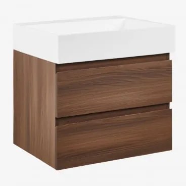 Ona Zwevend Badkamermeubelset Van Hout En Essenfineer Met Geïntegreerde Wastafel Donker Hout & Spiegelloze & Zonder Kraan & ↔︎ 60 Cm - Sklum