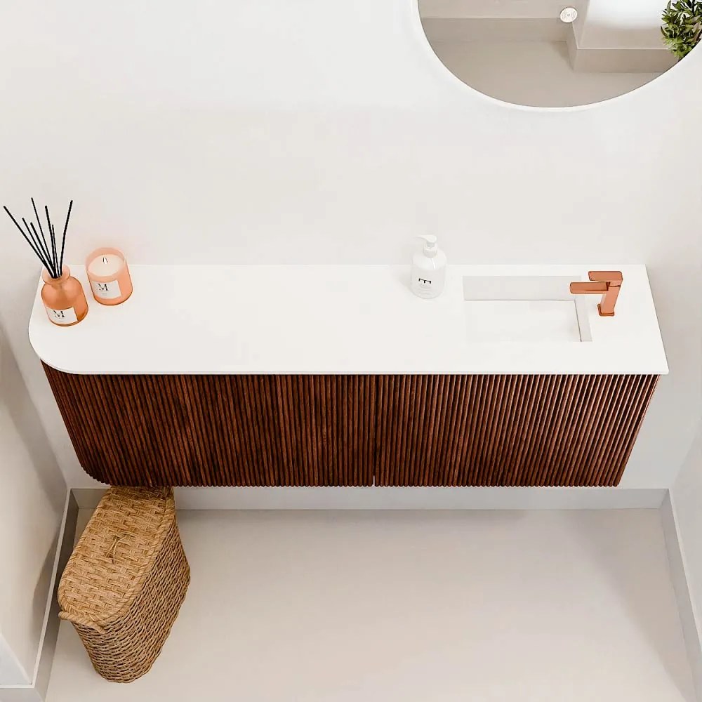 Mondiaz Joya 110cm toiletmeubel ronding links ruby met wastafel faye rechts 1 kraangat talc