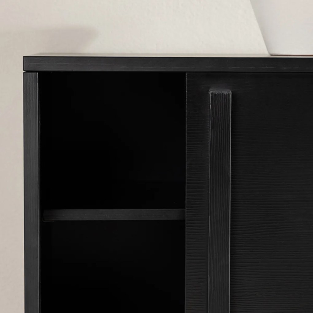 TV Meubel Met Schuifdeur Zwart - 180x40x45cm.