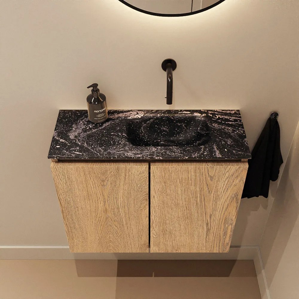 Mondiaz Ture DLux toiletmeubel 60cm washed oak met wastafel lava rechts zonder kraangat