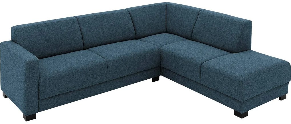 Goossens Bank My Style blauw, stof, 2,5-zits, stijlvol landelijk met chaise longue rechts