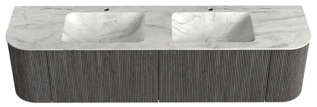 Mondiaz Kurve-dlux 180cm badmeubel ronding links/rechts shadow met 2 lades en deuren en wastafel leaf dubbel 2 kraangaten opalo