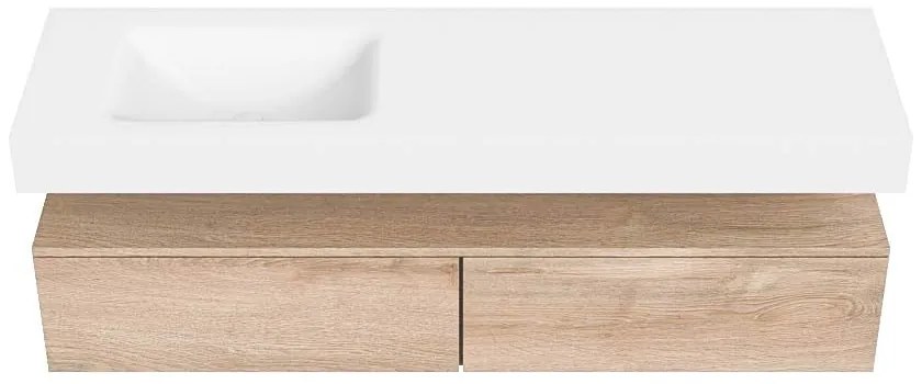 Zaro Alan badmeubel 160cm washed oak 2 lades met vrijhangende wastafel cloud links 1 kraangat talc