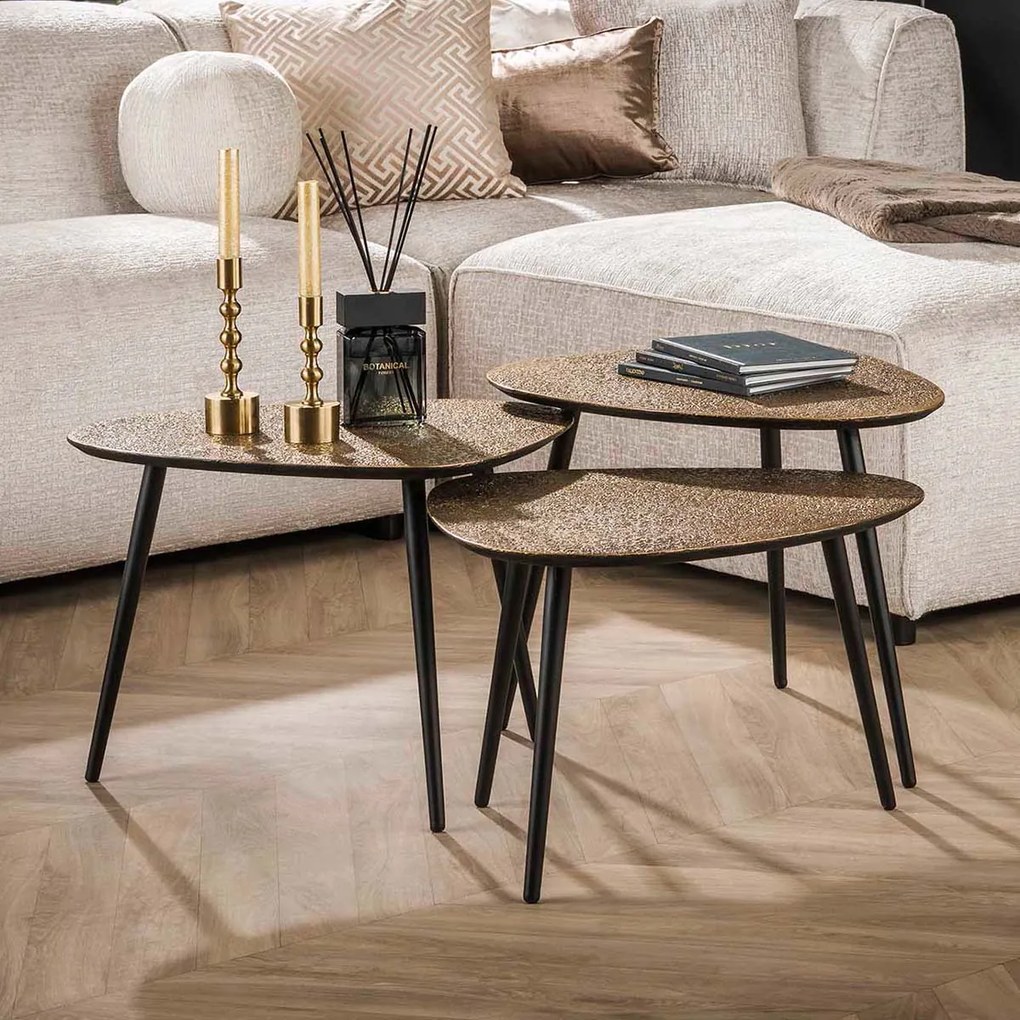 Metallic Brons Salontafel Set Organische Vorm - 62 X 51cm.