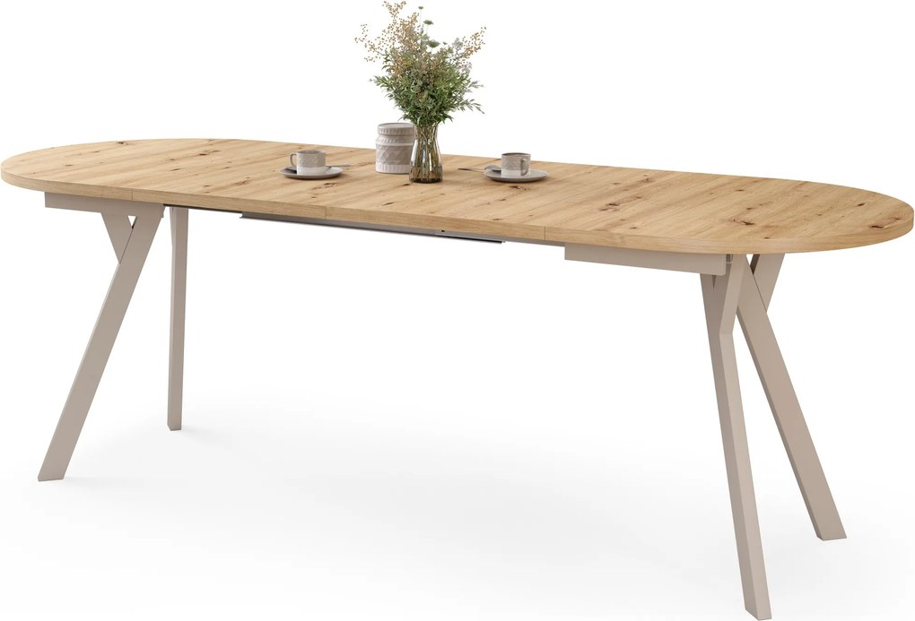 Mazzoni ALMO Artisan Eiken / kasjmier poten - OVALE UITSCHUIFTAFEL 120-220 cm VOOR 10-12 PERSONEN