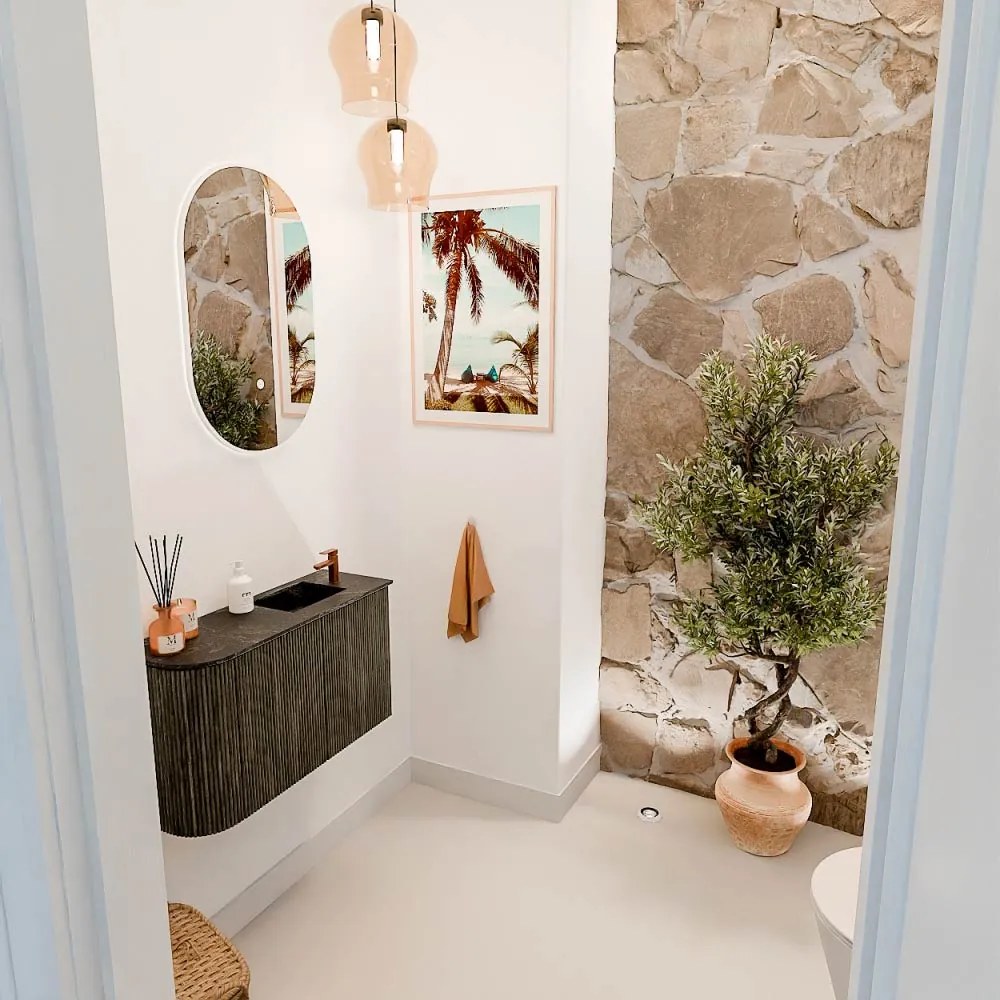 Mondiaz Joya DLux 70cm toiletmeubel ronding links shadow met wastafel faye rechts 1 kraangat lava