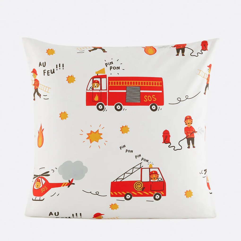 Kussensloop voor kinderen, 30% gerecycled katoen, brandweeropdruk, BRANDWEERMAN SAM
