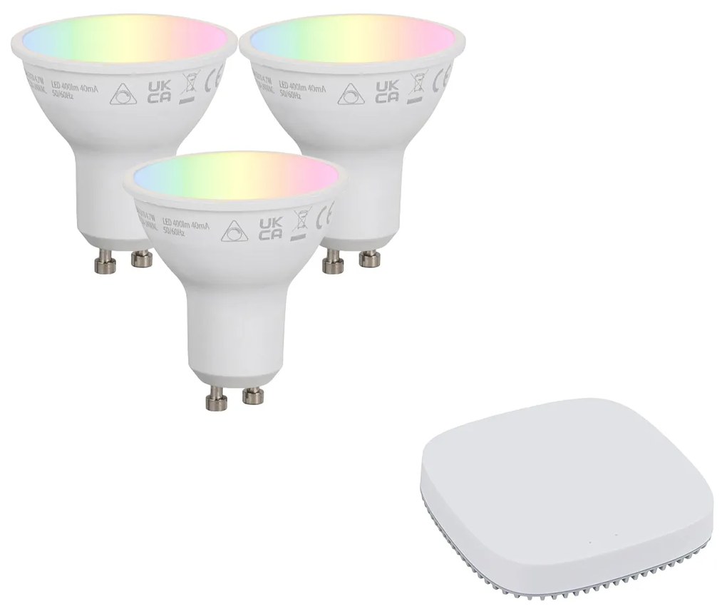 Set van smart GU10 dimbare LED lamp 4.7W 400 lm 2700K-6500K incl. Zigbee Smart Hub